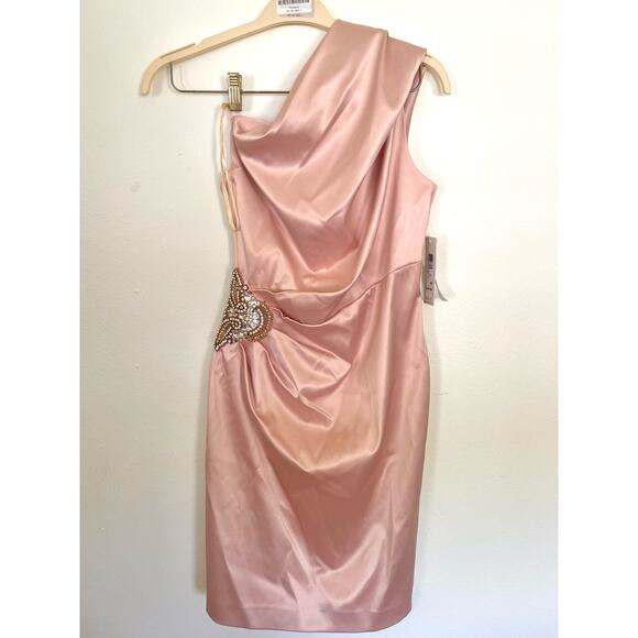 Eliza J Cream One-Shoulder Prom Dress - Picture 2 of 9